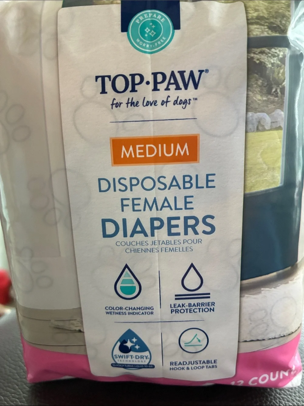 Top Paw Disposable Female Dog Diapers - Pink and White Pack